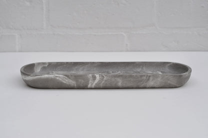 HANDMADE LONG OVAL CONCRETE TRAY GREY AND WHITE