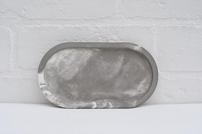 HANDMADE OVAL CONCRETE TRAY - GREY AND WHITE