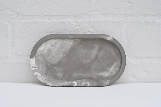 HANDMADE OVAL CONCRETE TRAY - GREY AND WHITE