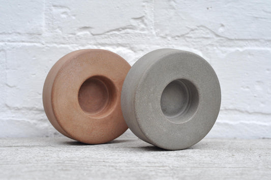 CONCRETE TEALIGHT HOLDER | TERRACOTTA CYLINDRICAL CANDLE HOLDER  | BRUTALIST T LIGHT HOLDER | DESK ORNAMENT