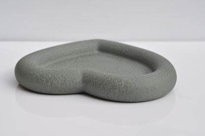 Concrete Heart Tray: Handmade Heavy Candle Plate - Green