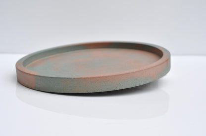 Round Concrete Tray: Handmade Orange and Green Minimalist Candle Plate