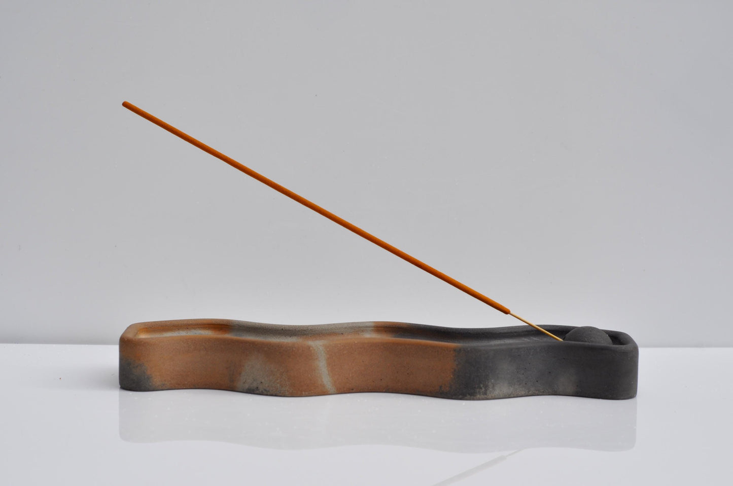 Concrete Wavy Incense Burner: Handmade Orange and Grey Minimalist Home Decor