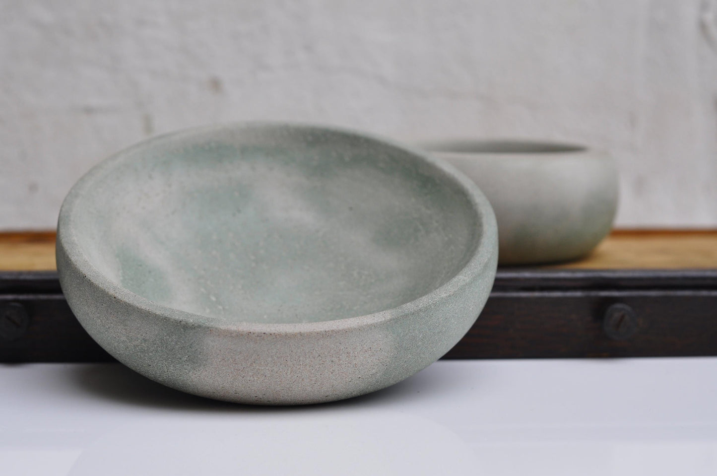 Concrete Bowl: Handmade Minimalist Key & Jewelry Dish Light Grey and Green