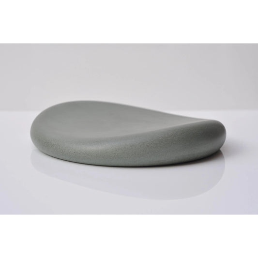 Handmade grey and green pebble-shaped concrete tray